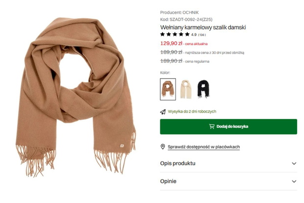 Karmelowy szalik Ochnik
