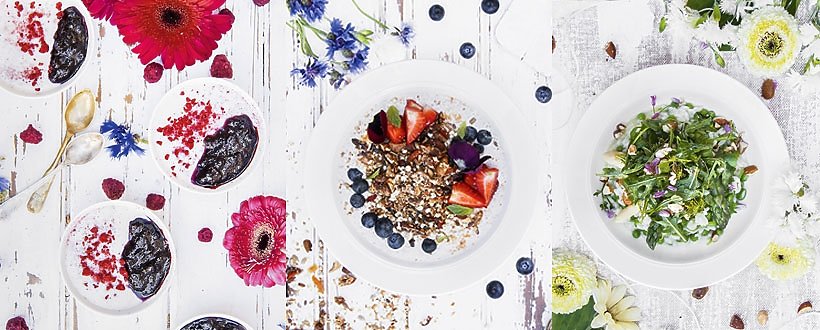 Risotto sezonowe, granola owocowa, mus kokosowy