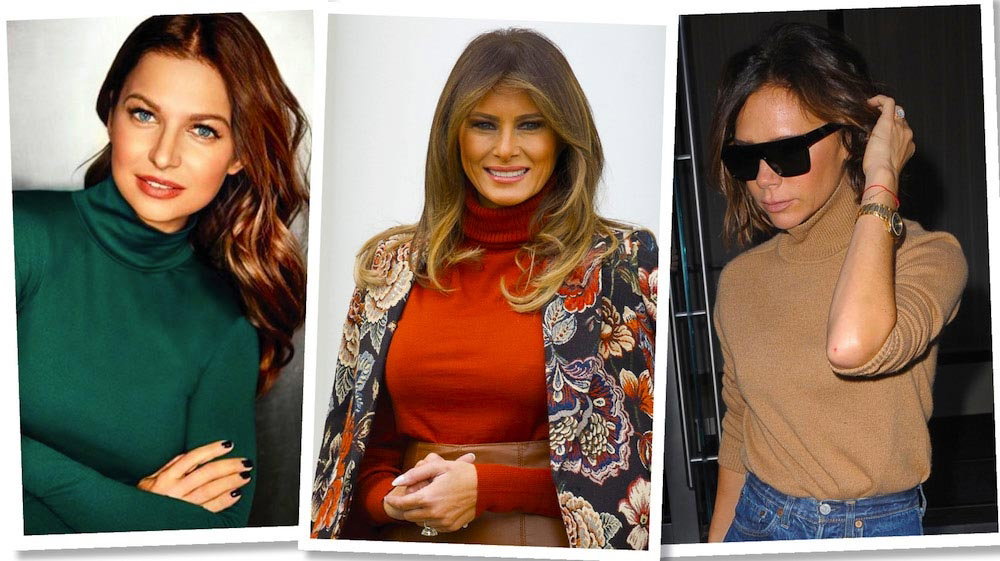 Anna Lewandowska, Melania Trump, Victoria Beckham noszą kolorowe golfy