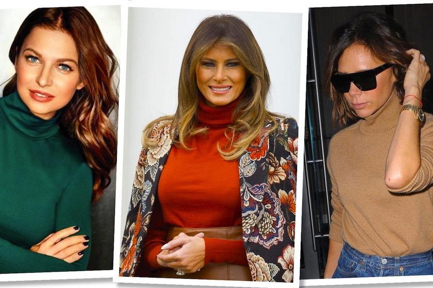 Anna Lewandowska, Melania Trump, Victoria Beckham noszą kolorowe golfy