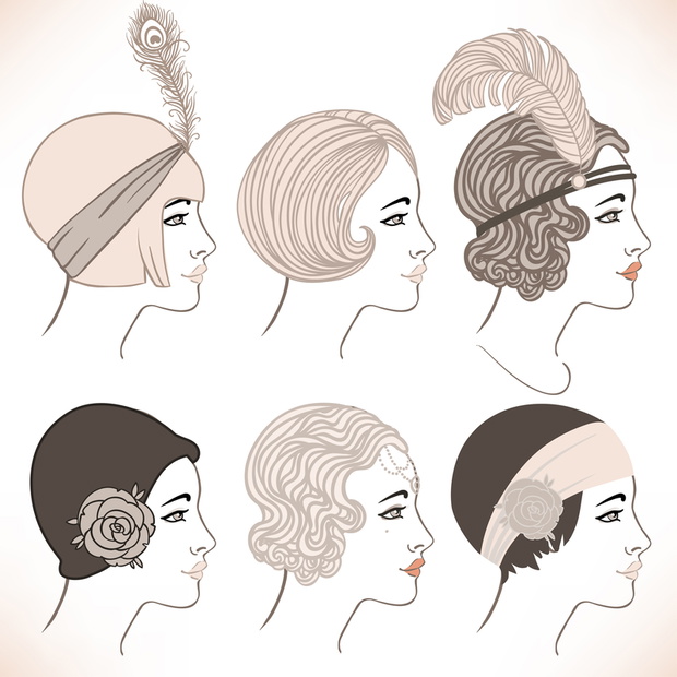 Flapper girl: Retro party invitation design template. Vector ill
