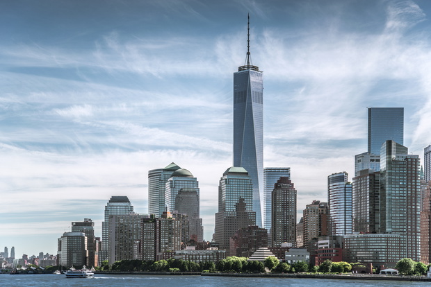 Skyline of lower Manhattan of New York City with World Trade Center