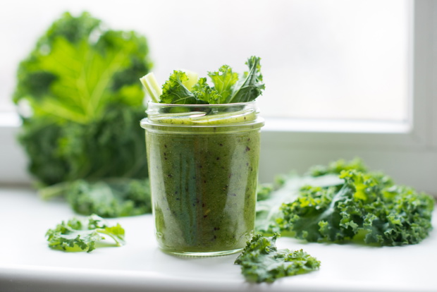 Green detox cocktail with cale salad, vegetarian healthy smoothi