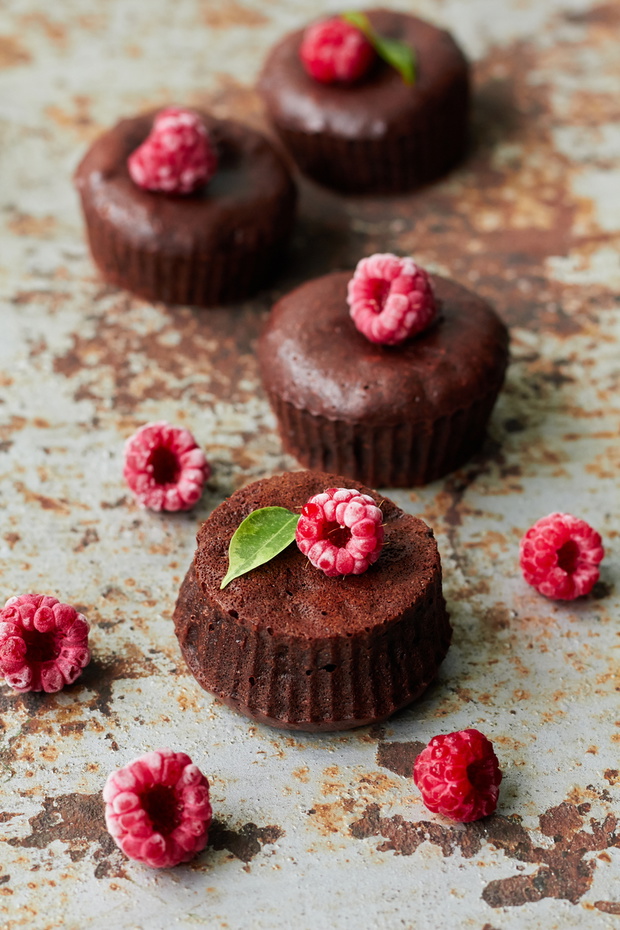 Chocolate Lava Cake with raspberries