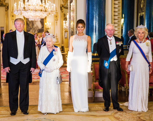 królowa Elżbieta II, Melania Trump, Donald Trakrólowa Elżbieta II, Donald Trump, Melania Trump, książę Karol, księżna Camilla
