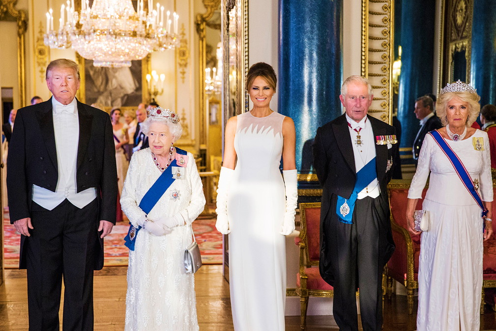 królowa Elżbieta II, Melania Trump, Donald Trakrólowa Elżbieta II, Donald Trump, Melania Trump, książę Karol, księżna Camilla