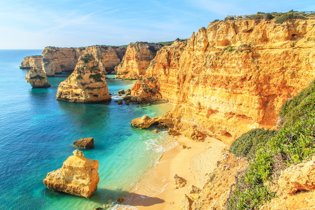 A view of a cliffs near Lagos City, Algarve region, Portugal, Eu