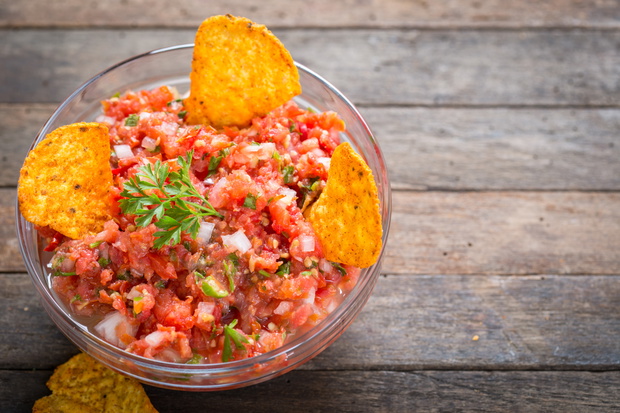 Salsa dip with tortilla chip