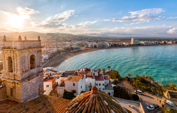 View on Peniscola from the top of Pope Luna's Castle , Valencia, Spain.
