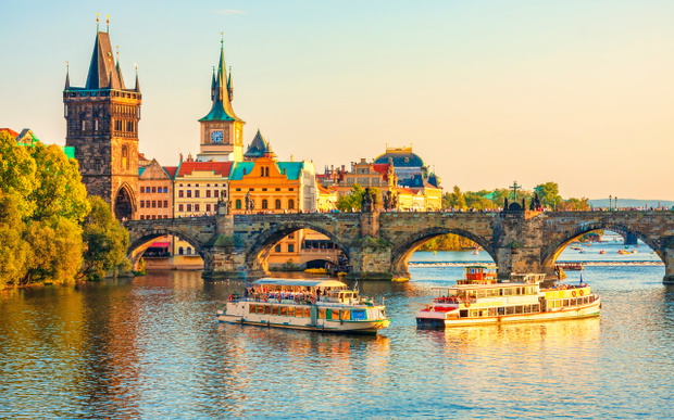 Charles Bridge and architecture of the old town in Prague, Czech