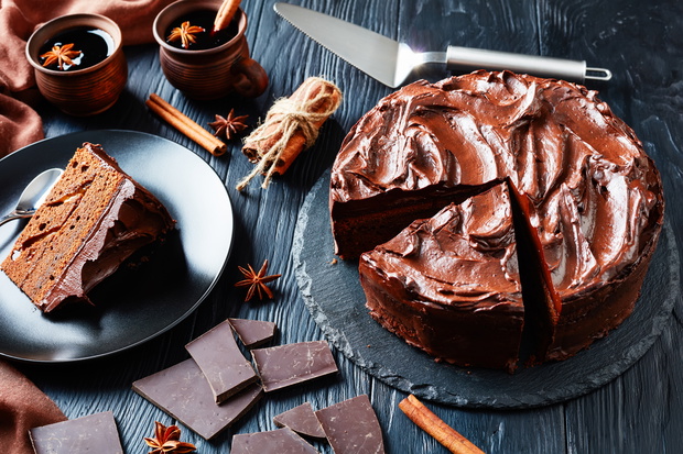chocolate Cake decorated with Chocolate Ganache