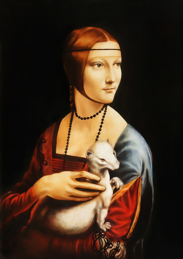 My own reproduction of painting Lady with an Ermine by Leonardo da Vinci. Graphic effect.
