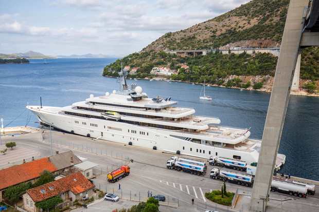 Megayacht Eclipse owned by Russian multimillionaire Roman Abramovich fueling up in the Gruz harbor - Dubrovnik, Croatia