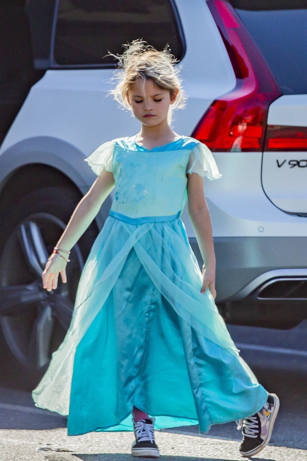 *EXCLUSIVE* Noah Shannon Green bravely wears a gorgeous gown to a kids' birthday party