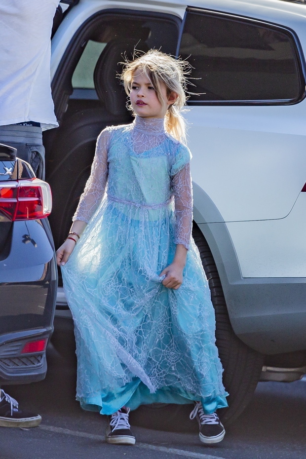 *EXCLUSIVE* Noah Shannon Green bravely wears a gorgeous gown to a kids' birthday party