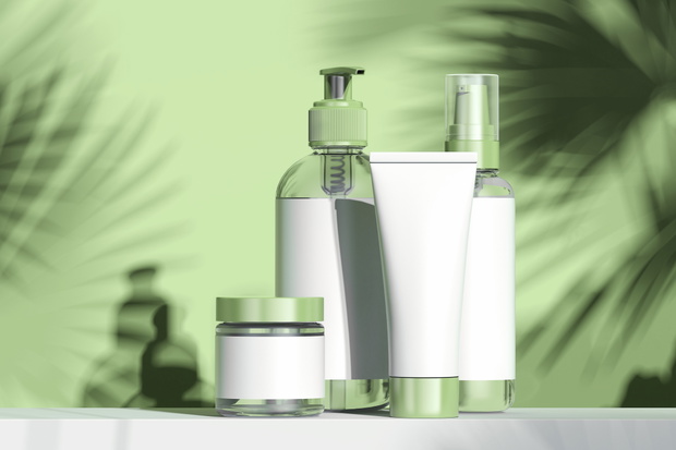Cosmetic Bottle Set for cream, lotion. Blank plastic containers. 3d rendering.