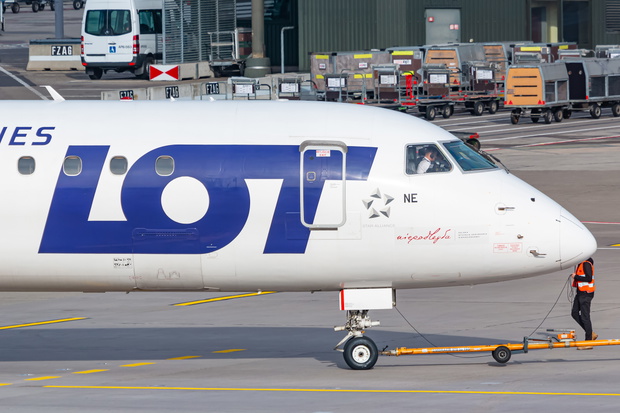 LOT Polish Airlines Embraer E195 airplane at Zurich