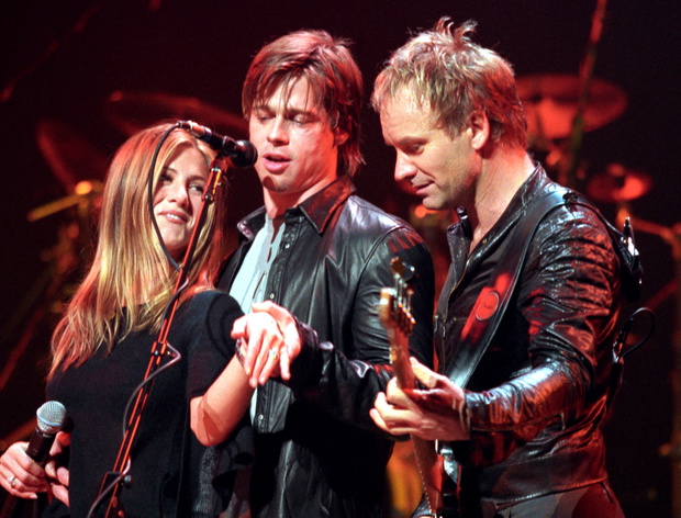 Jennifer Aniston and Brad Pitt Onstage During a Sting Concert at the Beacon Theater - File Photos