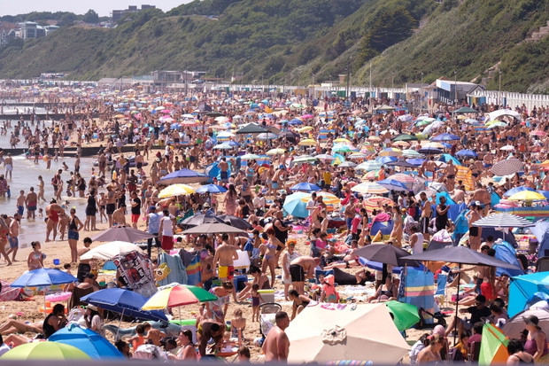 A very busy Bournemouth beach with plenty of people out drinking at the seaside town after the Coronavirus restriction was lifted in the UK.