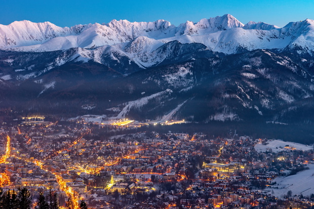 Zakopane by night, Mountains Tatry landscape, Poland, Europe
