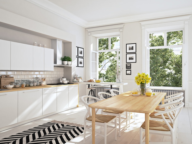 modern nordic kitchen in loft apartment. 3D rendering