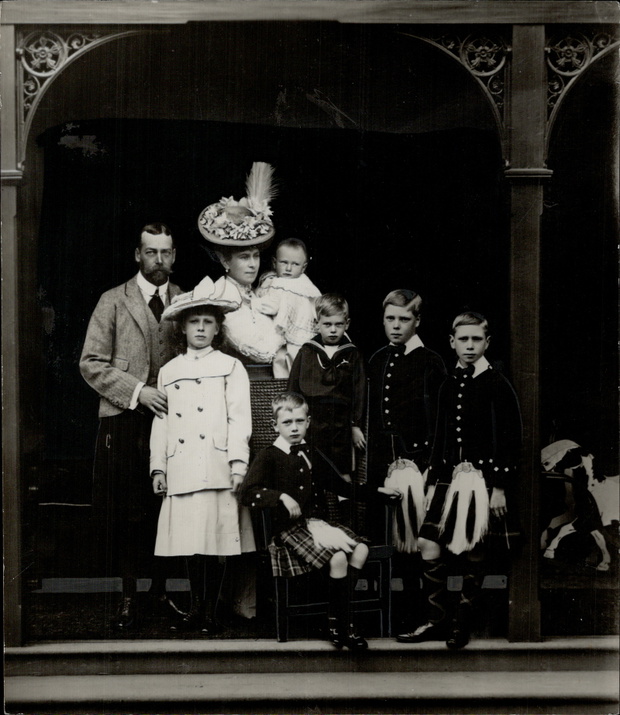 As A Mother; Queen Mary is seen here with the late King George V and their family; left to right; Pr