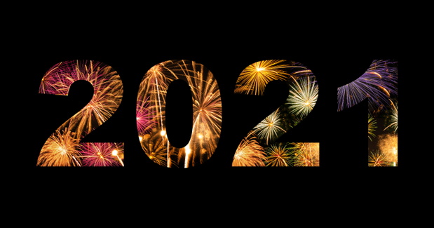 New year celebration fireworks on text 2021 for new year's event