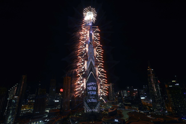 Dubai welcomes the new year with fireworks at the iconic Burj Khalifa