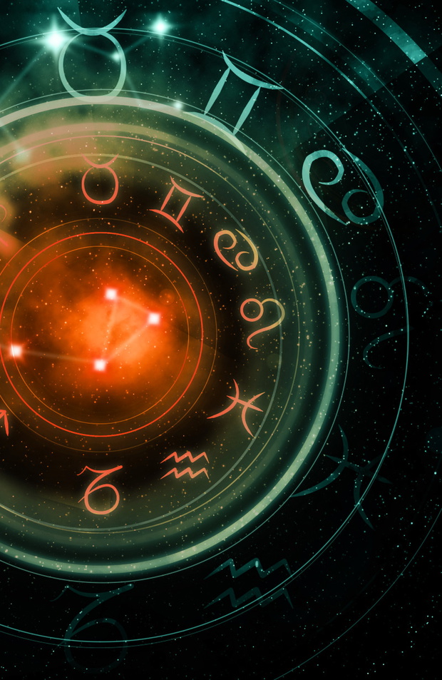 astrology zodiac signs on dark space background
