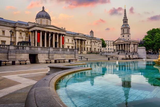 Trafalgar square, London, England, on sunrise