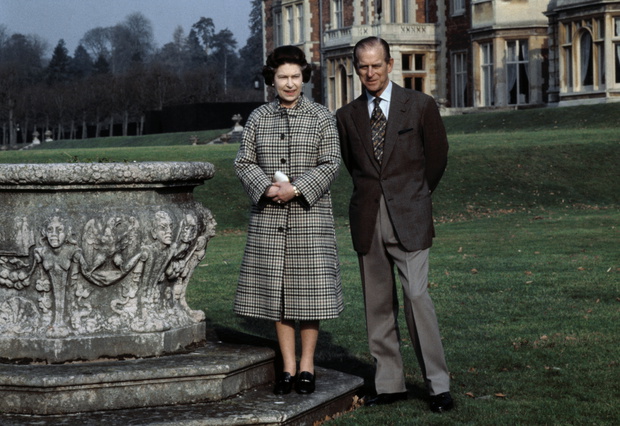 Queen Elizabeth II and Prince Philip Posing on Royal Grounds