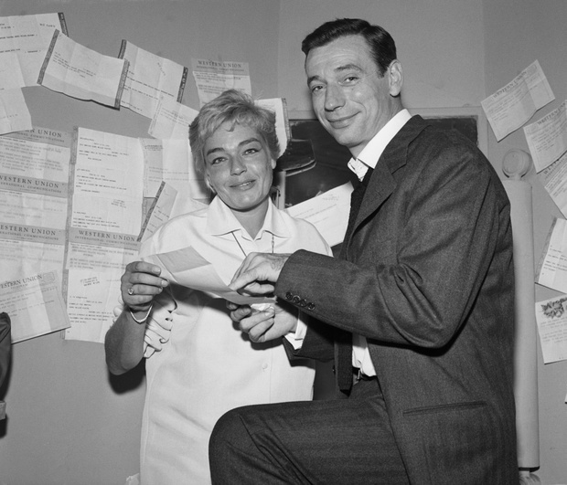 Signoret and Montand Go Through Telegrams