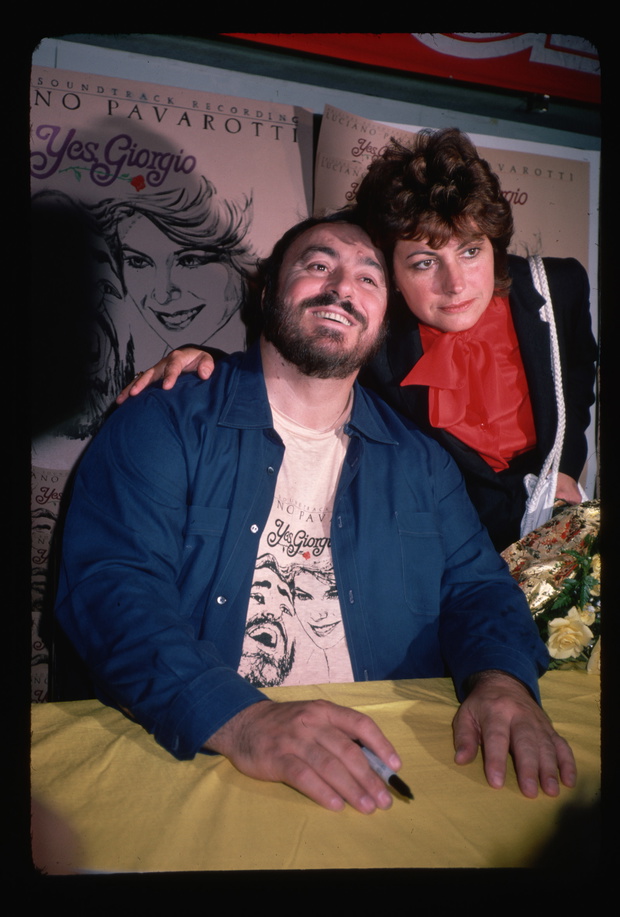Luciano Pavarotti with Wife Adua at Signing