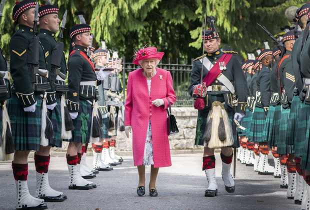 Queen Elizabeth II Inspects The Balaklava Company Of The Royal Regiment Of Scotland