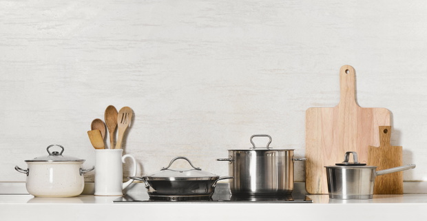 Kitchen utensils and stainless steel cookware