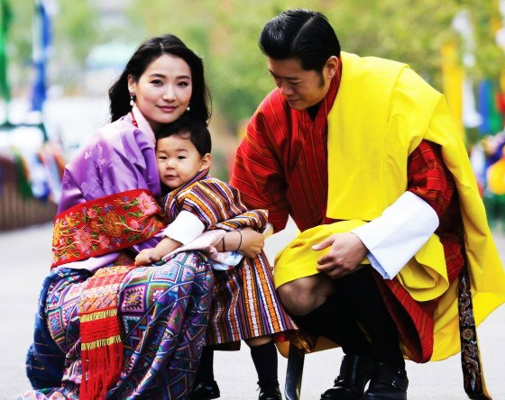 King Jigme Khesar Namgyal Wangchuck of Bhutan and his wife Queen Jetsun Pema and their son prince Jigme Namgyel Wangchuck, 2017