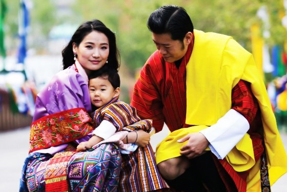 King Jigme Khesar Namgyal Wangchuck of Bhutan and his wife Queen Jetsun Pema and their son prince Jigme Namgyel Wangchuck, 2017