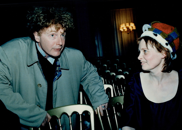 British eccentrics: Left; culture vulture Malcolm McLaren offers congratulations to eccentric ex-lov