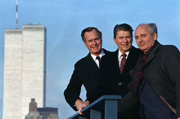Bush, Reagan, and Gorbachev on Rooftop