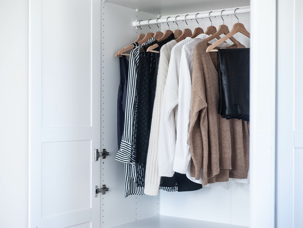 Fashion stylist clothes basic wardrobe.Neutral colors: white, bl