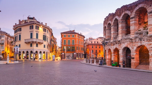 Morning in the streets of Verona near the Coliseum Arena di Vero