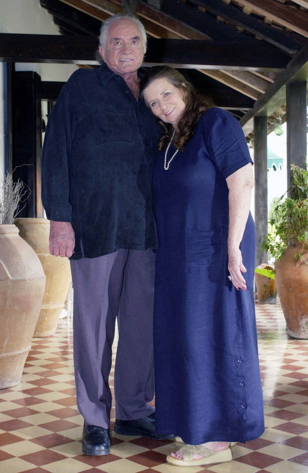Johnny Cash and June Carter Cash on the set of CMT INSIDE FAME at their home in Jamaica.