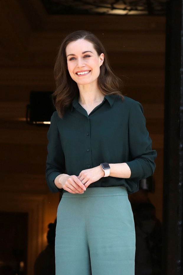 Greek Prime Minister Kyriakos Mitsotakis welcomes Finnish Prime Minister Sanna Marin, in Athens