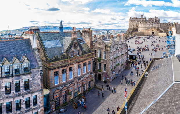 Royal mile and old center of Edinburgh in spring