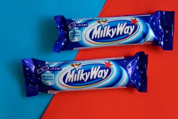 May 24, 2022, Ukraine city Kyiv milky way chocolate bar on a col