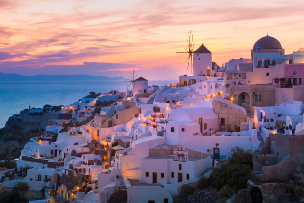 View of Oia the most beautiful village of Santorini island in Gr