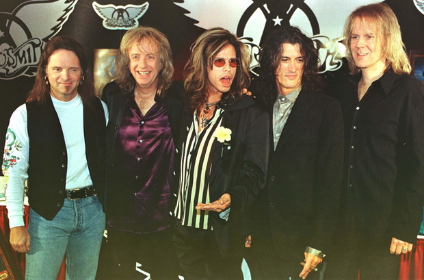 MEMBERS OF AEROSMITH POSE FOR THE PRESS IN HAMBURG