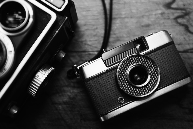 Closeup of film camera