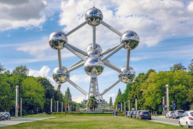 Brussels, Belgium - July 20, 2020: Atomium is a 102 meter tall i