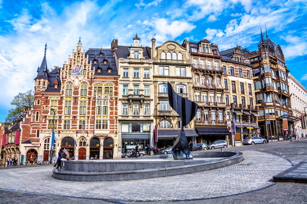 Traditional buildings and houses on the streets of Brussels, Bel